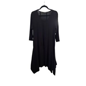 Eileen Fisher Black Jersey Midi Dress Asymmetric Hem Artsy Lagenlook Women's Med